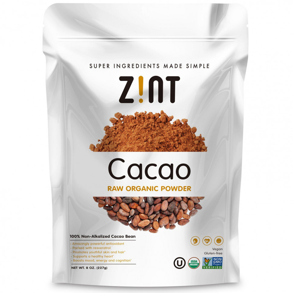  Zint, Cacao Raw Organic Powder, 8 oz (227 g)    -     , -, 