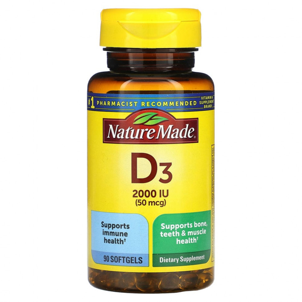  Nature Made, Vitamin D3, 50 mcg, 90 Softgels    -     , -, 