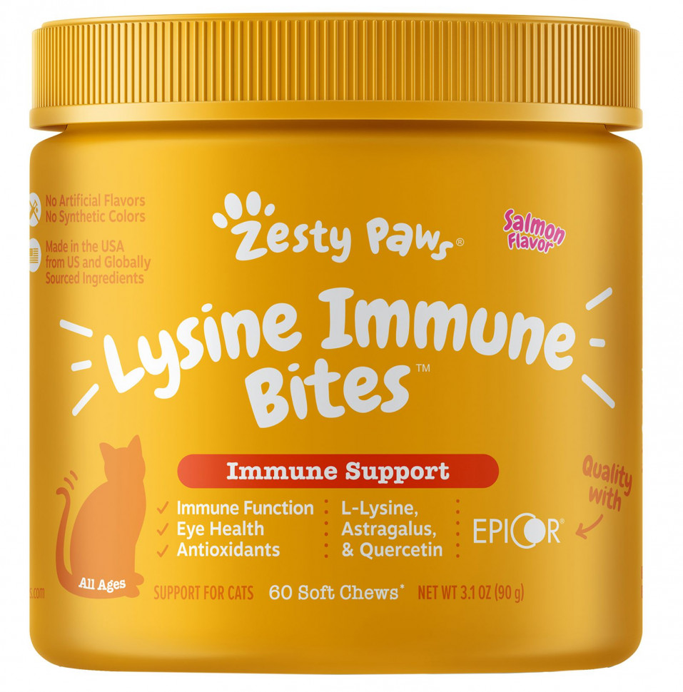 ������ ������ Zesty Paws, Lysine Immune Bites, ��������� ���������� �����, ��� ���� ���������, ������, 60 ����������� ��������, 90 � (3,1 �����)  IHerb (������) ����
