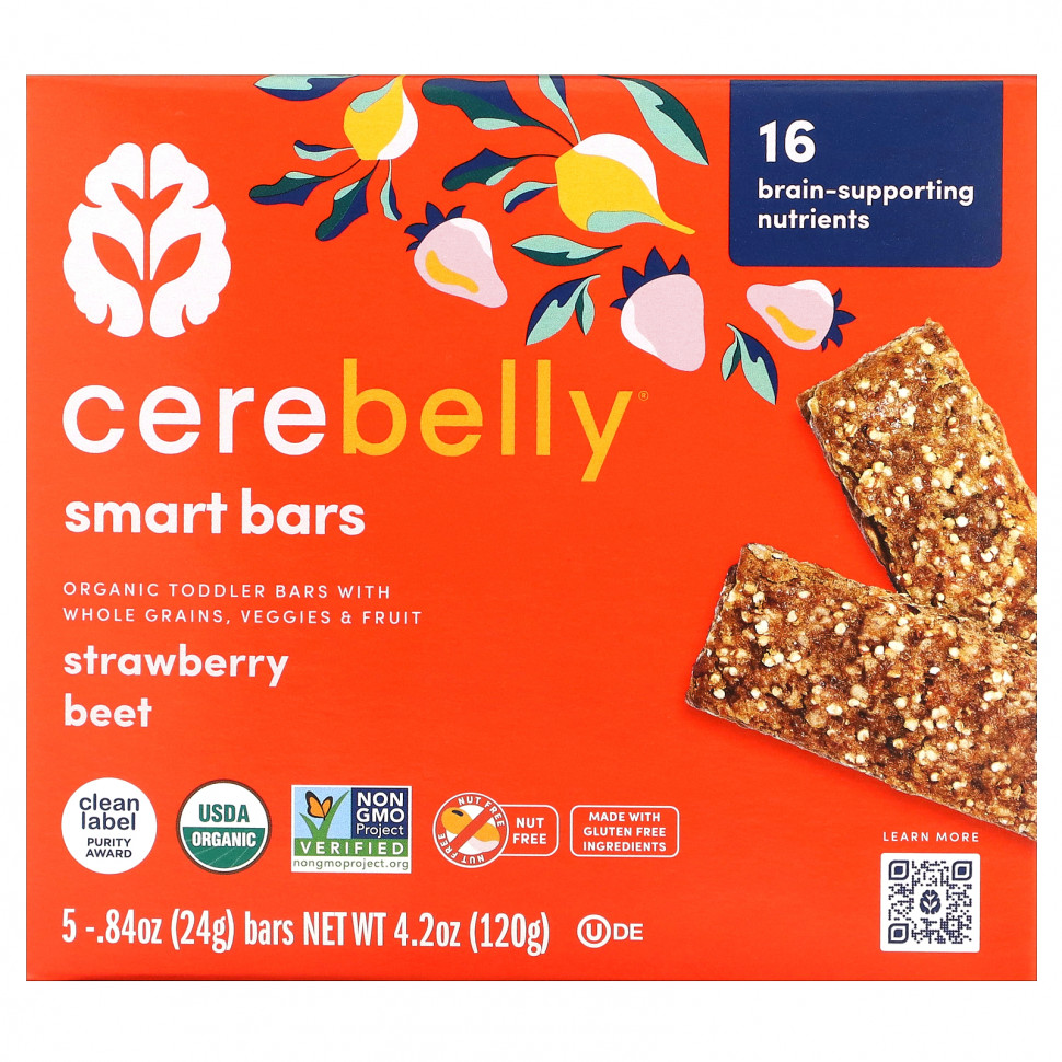 ������ ������ Cerebelly, Smart Bars, Organic Toddler Bars, Strawberry Beet, 5 Bars, 0.84 oz (24 g) Each  IHerb (������) ����