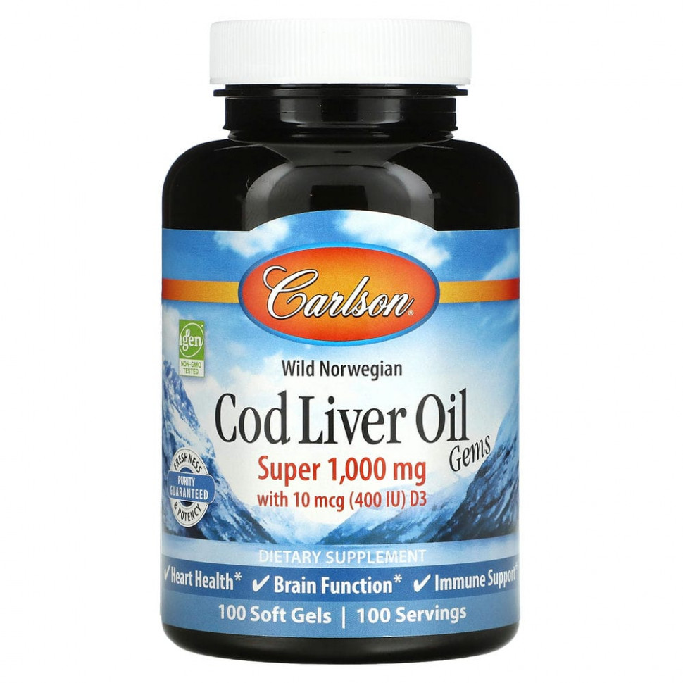  Carlson Labs, Wild Norwegian, Cod Liver Oil Gems,       ,  , 1000 , 100     -     , -, 