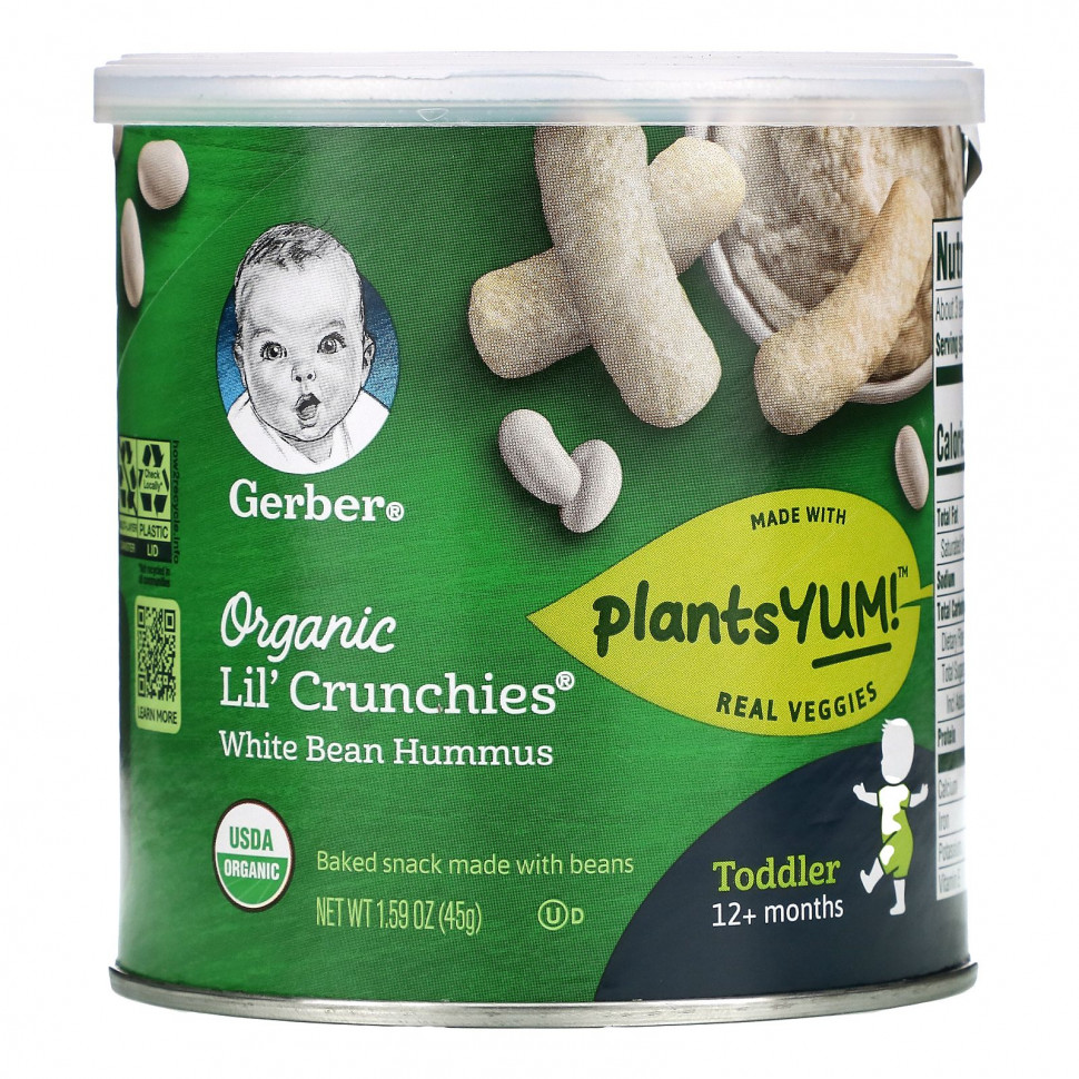  Gerber, Organic Lil' Crunchies, White Bean Hummus, Toddler, 12+ Months, 1.59 oz (45 g)    -     , -, 