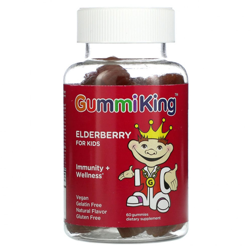  GummiKing, Elderberry For Kids, Immunity + Wellness, Raspberry Flavor, 60 Gummies    -     , -, 