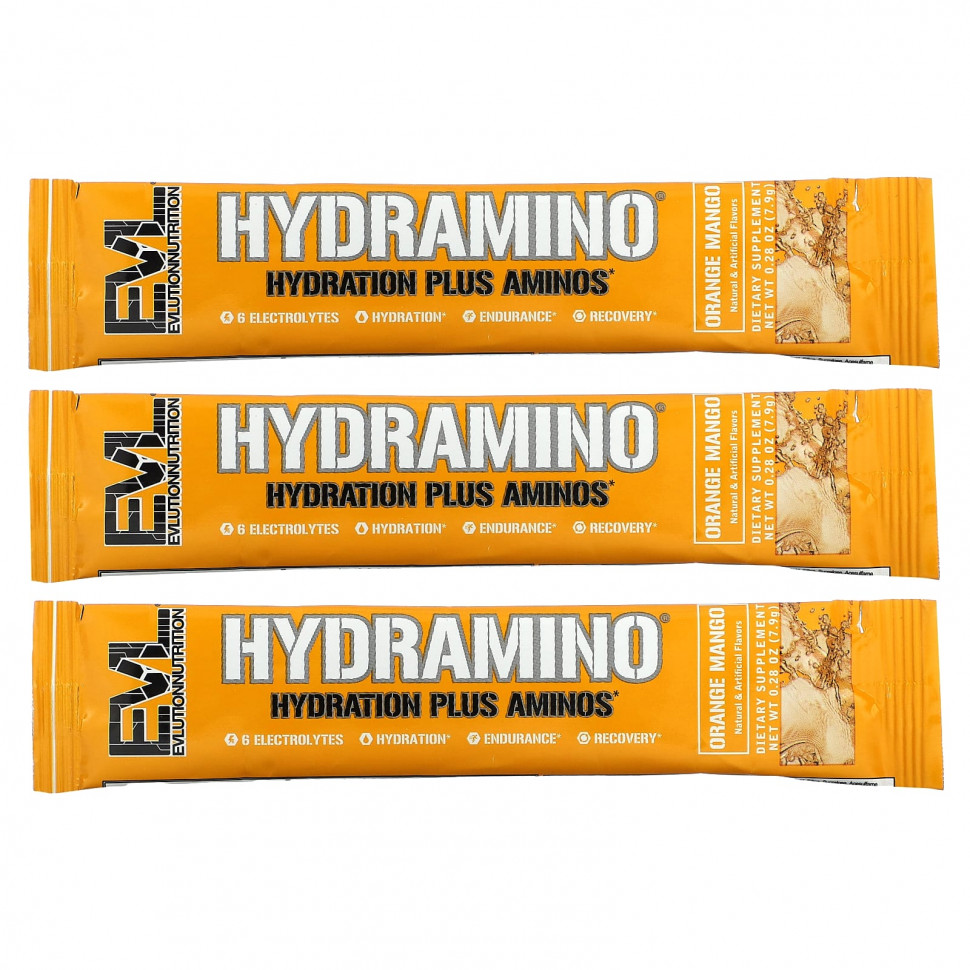 ������ ������ EVLution Nutrition, HydrAmino, �������� � �����, 3 ����� �� 7,9 � (0,28 �����)  IHerb (������) ����