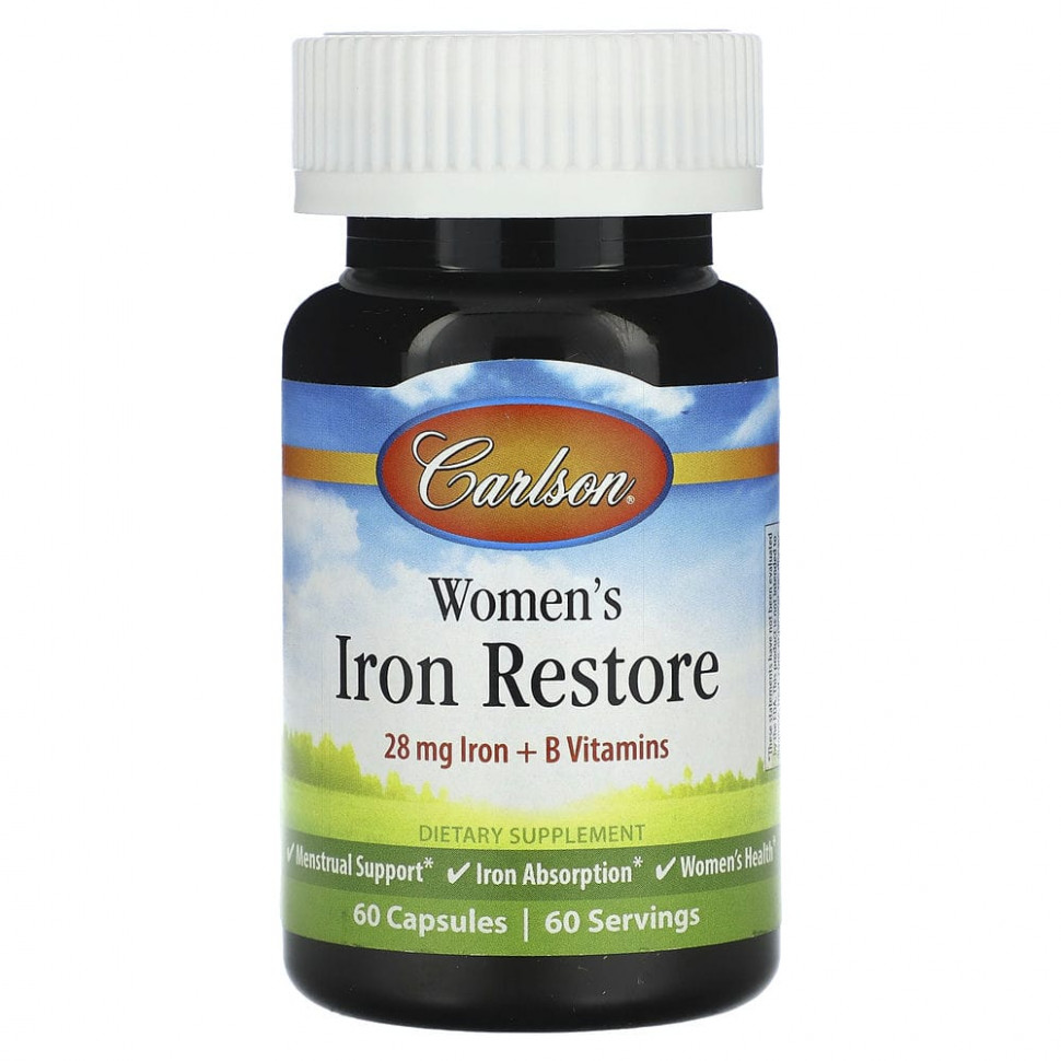  Carlson, Womens Iron Restore, 28 mg Iron + B Vitamins, 60 Capsules    -     , -, 