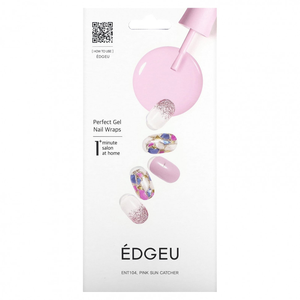  Edgeu, Perfect Gel Nail Wraps, ENT104, Pink Sun Catcher,   16     -     , -, 