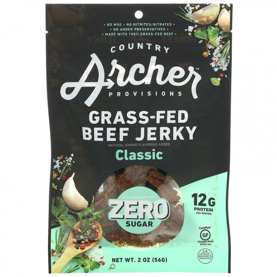 ������ ������ Country Archer Jerky, Grass-Fed Beef Jerky, Classic, 2 oz (56 g)  IHerb (������) ����