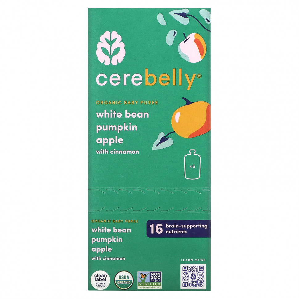  Cerebelly, Organic Baby Puree, White Bean, Pumpkin, Apple with Cinnamon, 6 Pouches, 4 oz (113 g) Each    -     , -, 