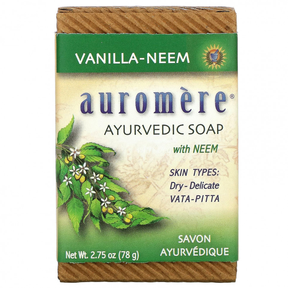 ������ ������ Auromere, Ayurvedic Soap, with Neem, Vanilla-Neem, 2.75 oz (78 g)  IHerb (������) ����