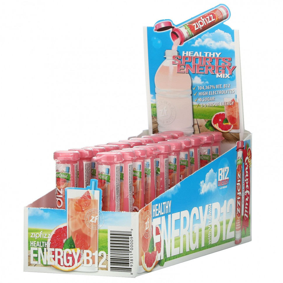  Zipfizz, Healthy Energy Mix With Vitamin B12, Pink Grapefruit, 20 Tubes, 0.39 oz (11 g) Each    -     , -, 