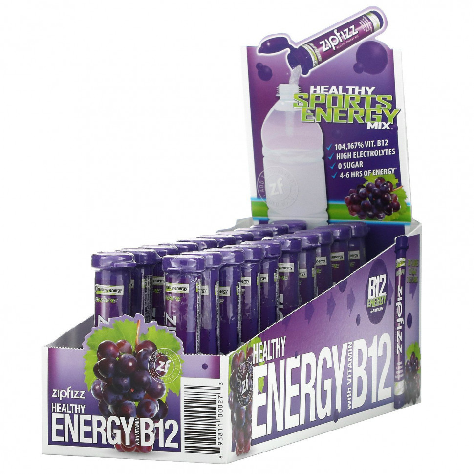  Zipfizz, Healthy Energy Mix, Grape Pack, 20 Tubes, 11 g Each    -     , -, 