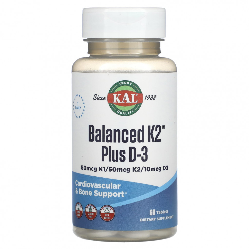  KAL, Balanced K2 Plus D3, 60 Tablets    -     , -, 