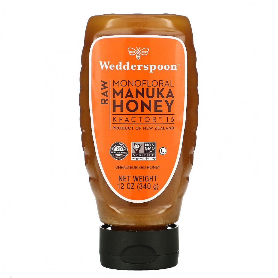  Wedderspoon, Raw Manuka Honey, KFactor 16, 12 oz (340 g)    -     , -, 