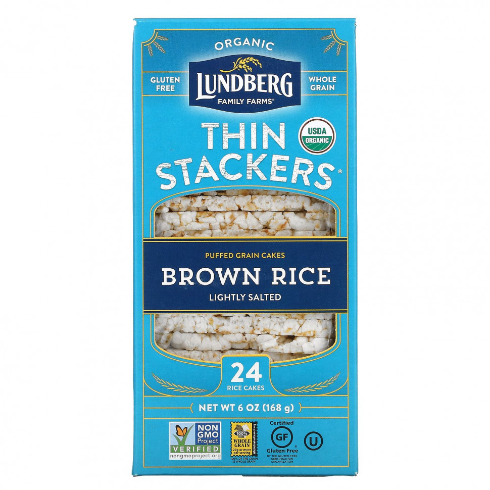  Lundberg, Thin Stackers, Brown Rice, Lightly Salted, 24 Rice Cakes    -     , -, 