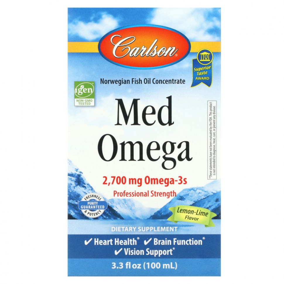 ������ ������ Carlson, Med Omega, ���� ������ � �����, 2 700 ��, 3,3 �. ���.(100 ��)  IHerb (������) ����