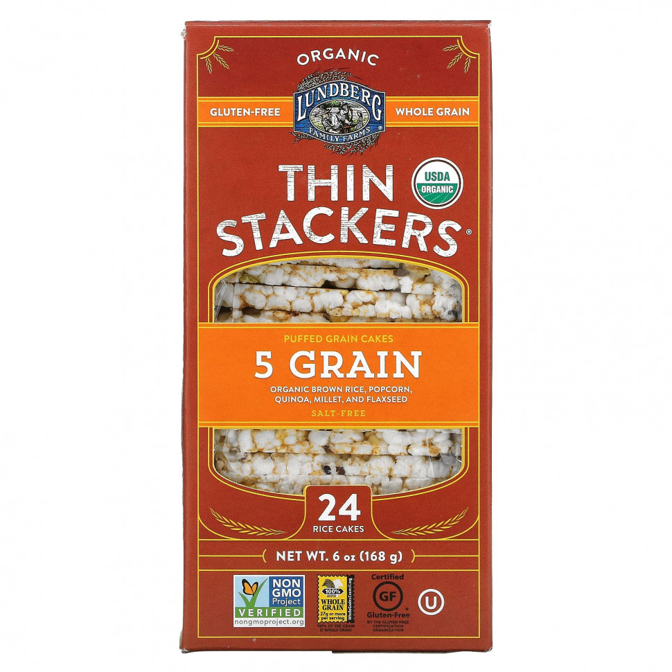 ������ ������ Lundberg, Organic Thin Stackers, ��������� ������, 5 ������, ��� ����, 24 ������� ������, 168 � (6 �����)  IHerb (������) ����