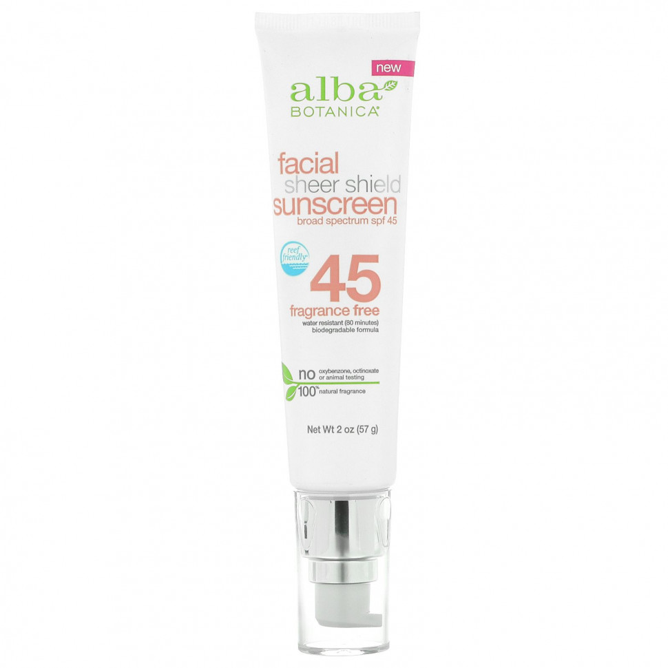������ ������ Alba Botanica, Sheer Shield, �������������� �������� ��� ����, SPF 45, ��� �������, 57 � (2 �����)  IHerb (������) ����