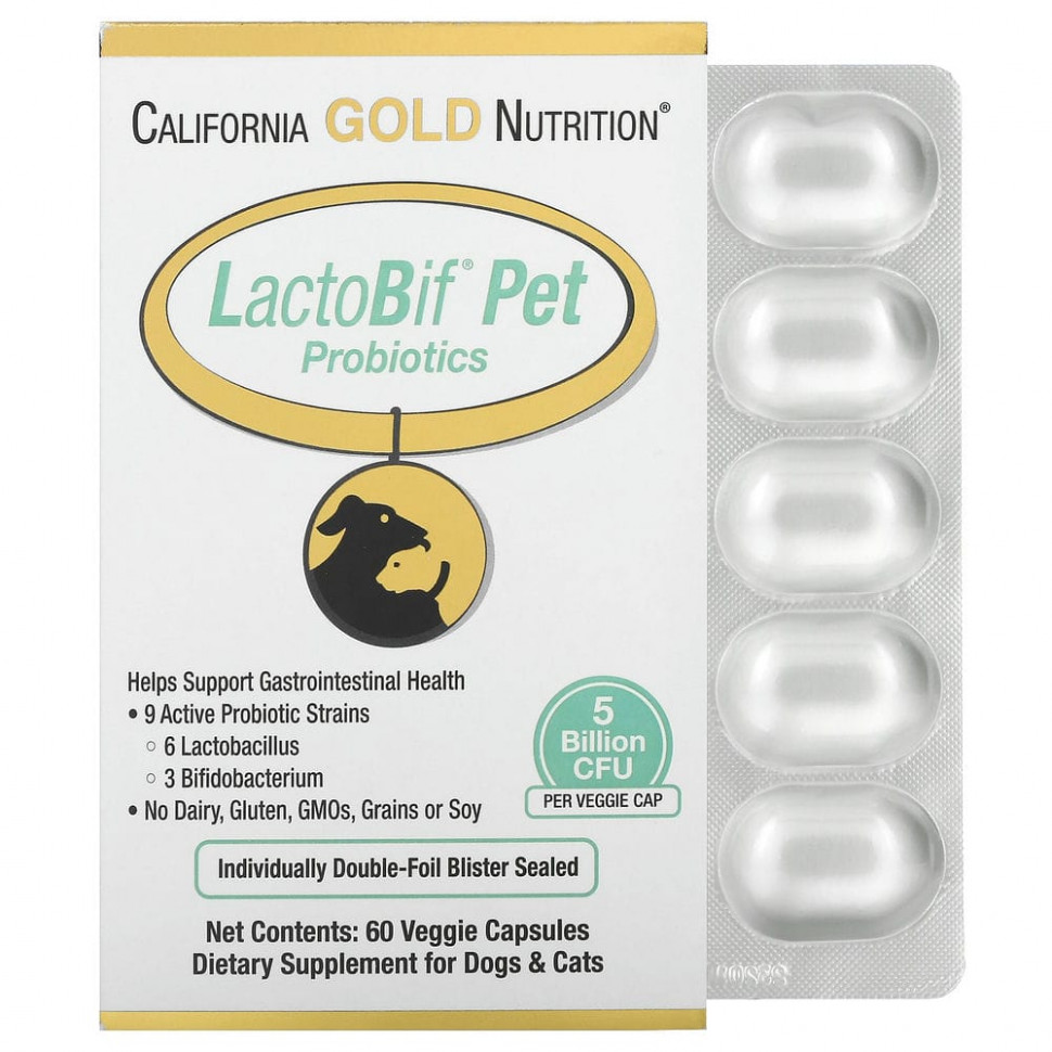  California Gold Nutrition,  LactoBif Pet, 5  , 60      -     , -, 