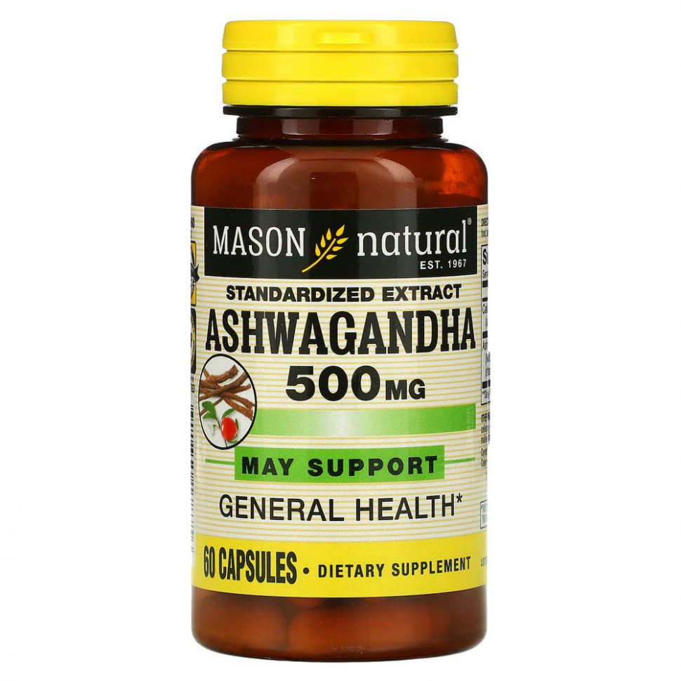  Mason Natural, Ashwagandha, 500 mg, 60 Capsules    -     , -, 