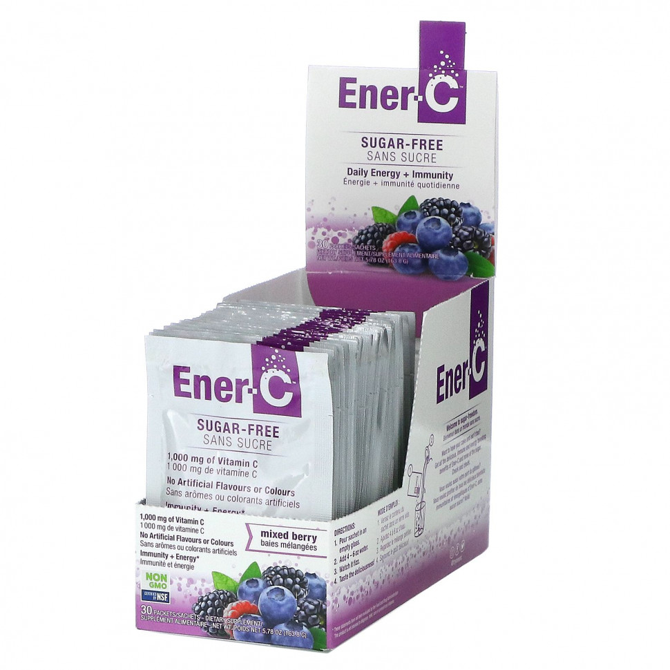  Ener-C, Vitamin C, Multivitamin Drink Mix, Surgar Free, Mixed Berry, 1,000 mg, 30 Packets, 0.2 oz (5.46 g) Each    -     , -, 