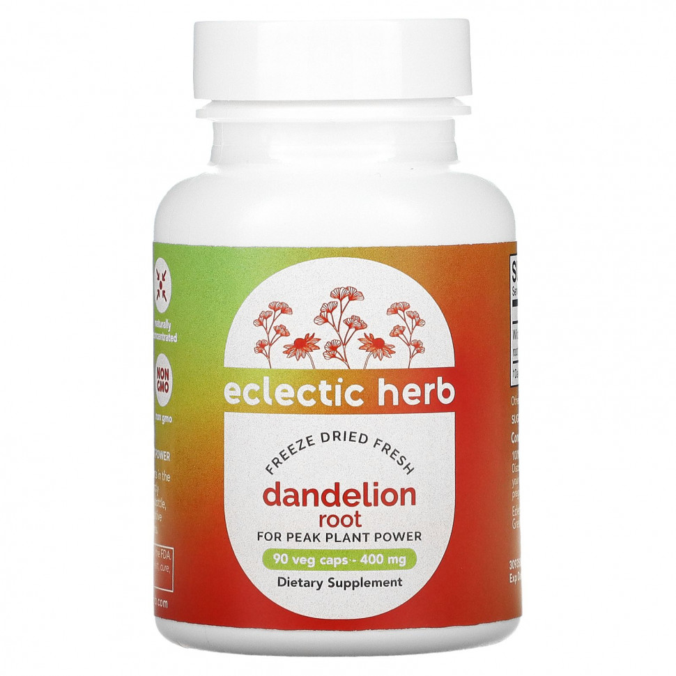  Eclectic Institute, Dandelion Root, Raw, 400 mg, 90 Non-GMO Veg Caps    -     , -, 