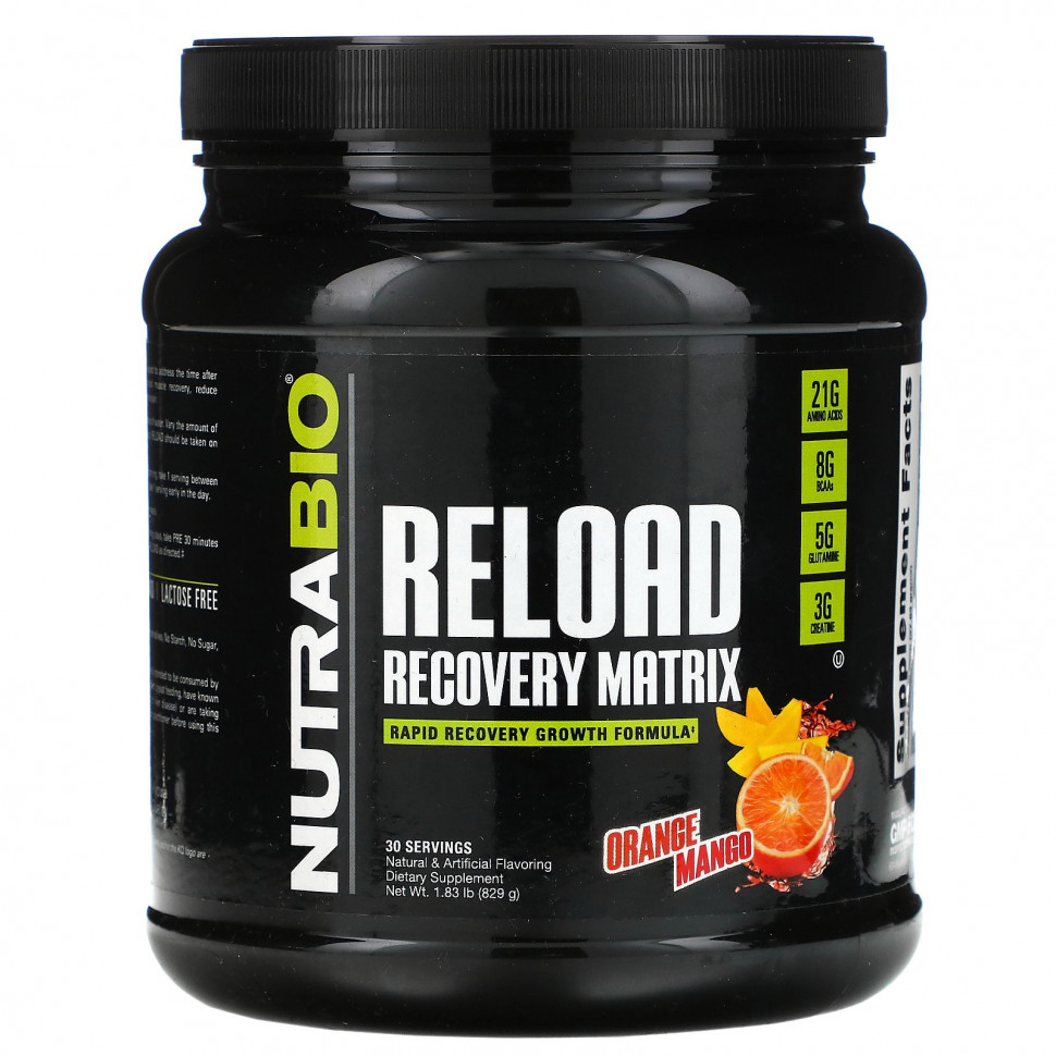  NutraBio Labs, Reload Recovery Matrix, Orange Mango, 1.84 lb (831 g)    -     , -, 