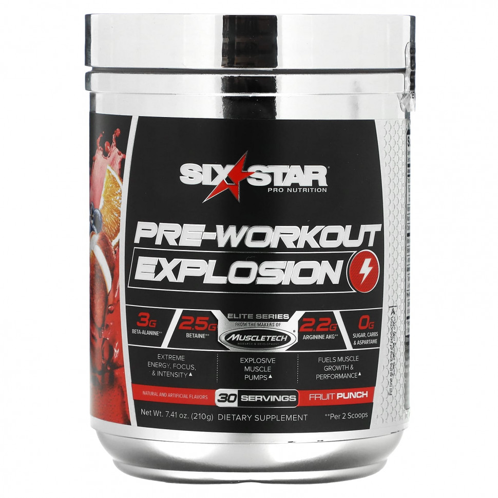  SIXSTAR, Pre-Workout Explosion, Fruit Punch, 7.41 oz (210 g)    -     , -, 