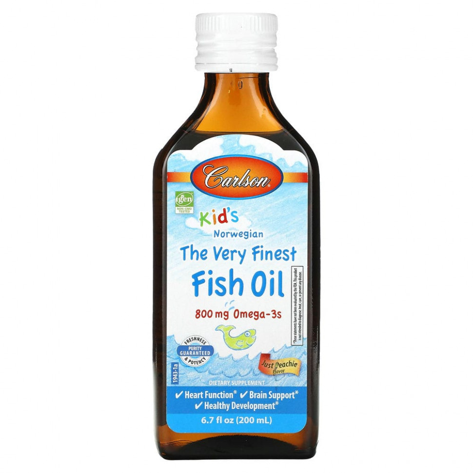  Carlson, Kids Norwegian, The Very Finest Fish Oil, Just Peachie, 800 mg, 6.7 fl oz (200 ml)    -     , -, 