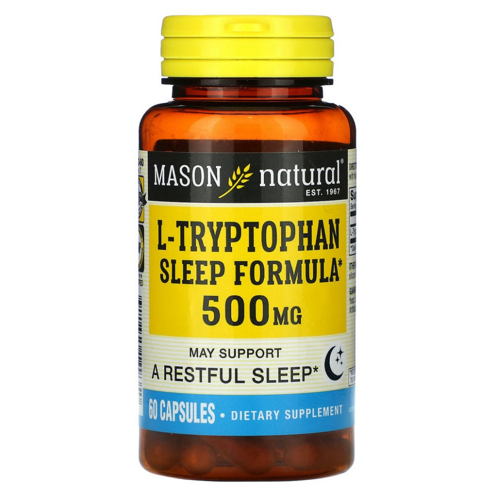  Mason Natural, L-Tryptophan Sleep Formula, 500 mg, 60 Capsules    -     , -, 