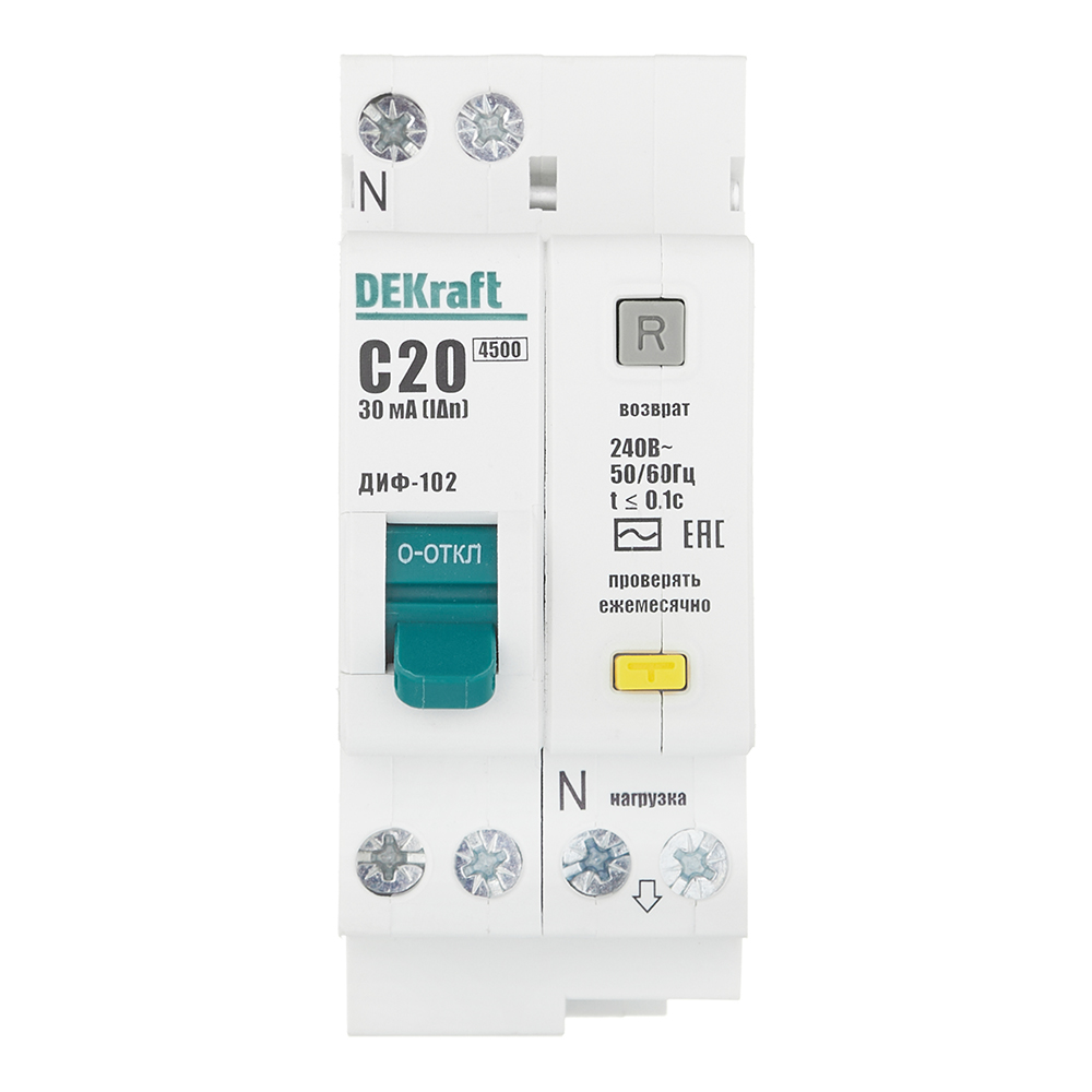 ������ ������ ������� ���������������� Dekraft ���-102 20� 1P+N ��� AC 30 �� 4,5 �� ���������� (16004DEK)   ����