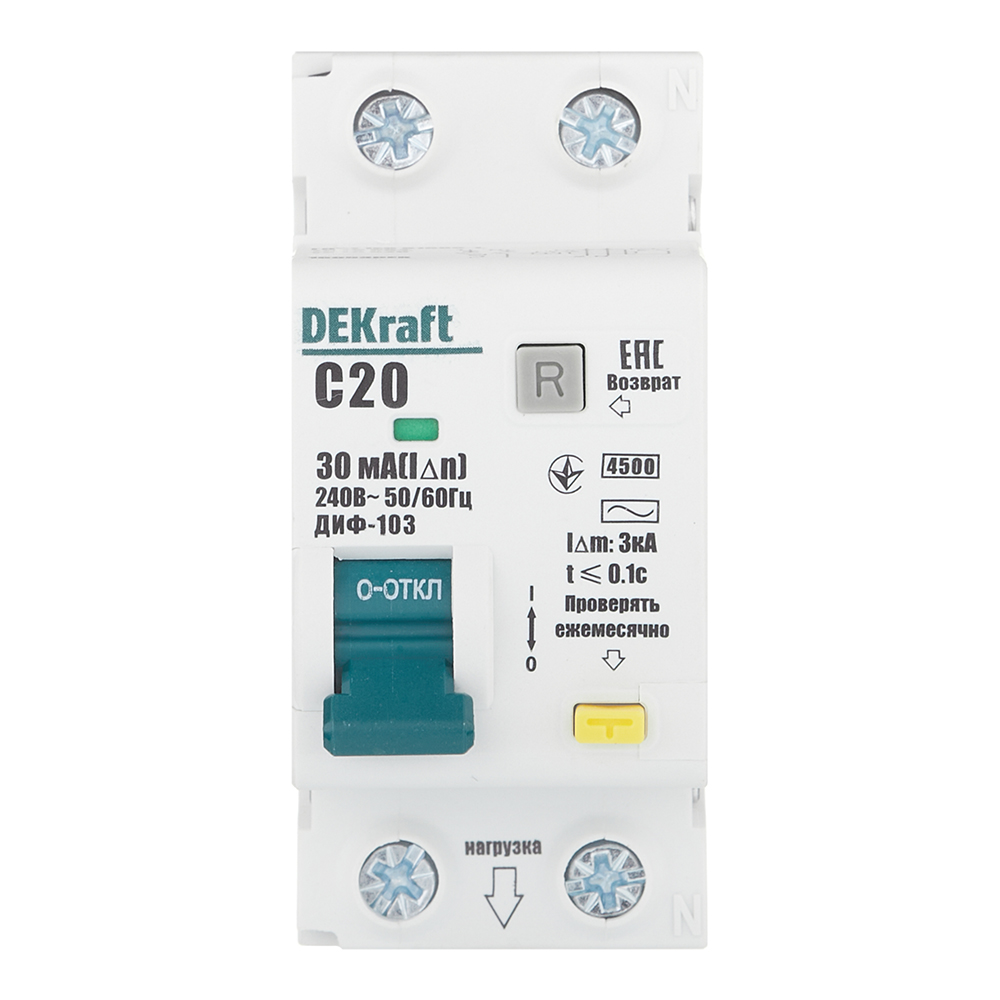 ������ ������ ������� ���������������� Dekraft ���-103 20� 1P+N ��� AC 30 �� 4,5 �� ���������� (16053DEK)   ����