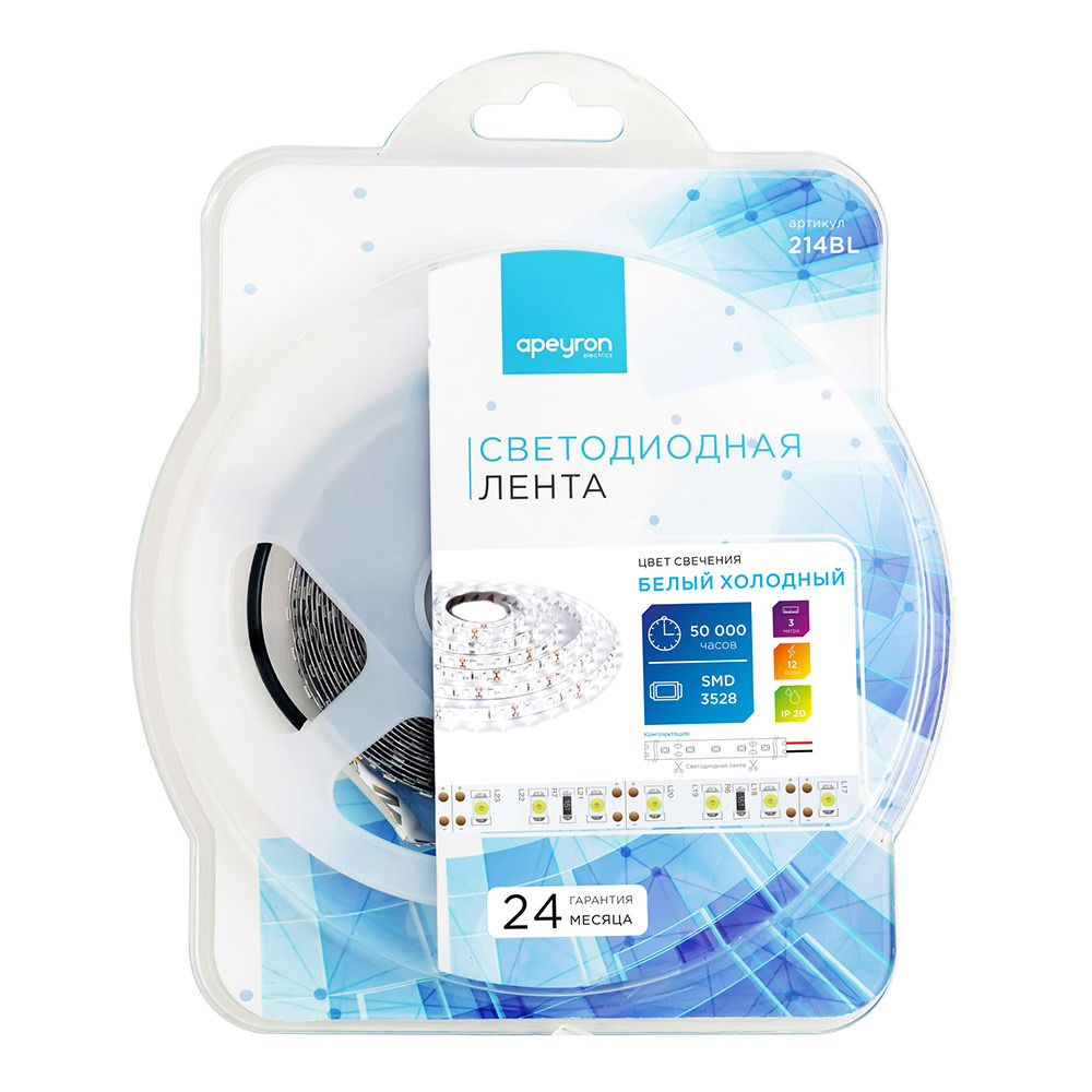 ������ ������ ����� ������������ SMD 3528 6500� 12 � 9,6 ��/� 3 � IP20 Apeyron (214BL)   ����