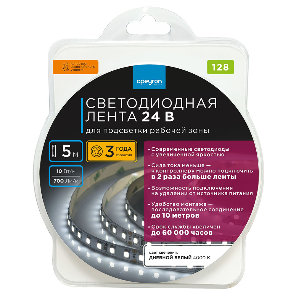 ������ ������ ����� ������������ SMD 3528 4000� 24 � 10 ��/� 5 � IP20 Apeyron (128���)   ����