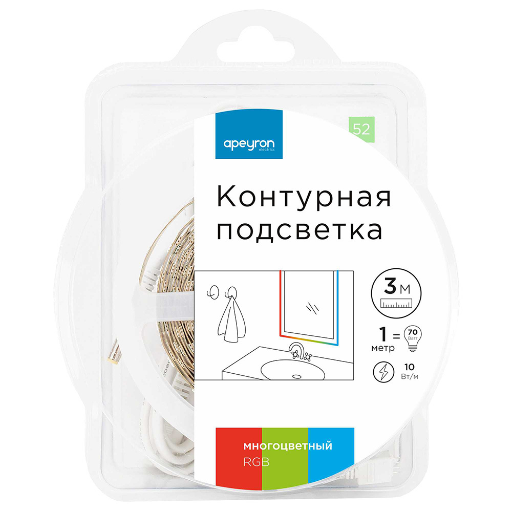 ������ ������ ����� ������������ SMD 5050 RGB ���� 12 � 10 ��/� 3 � IP65 Apeyron (52��)   ����