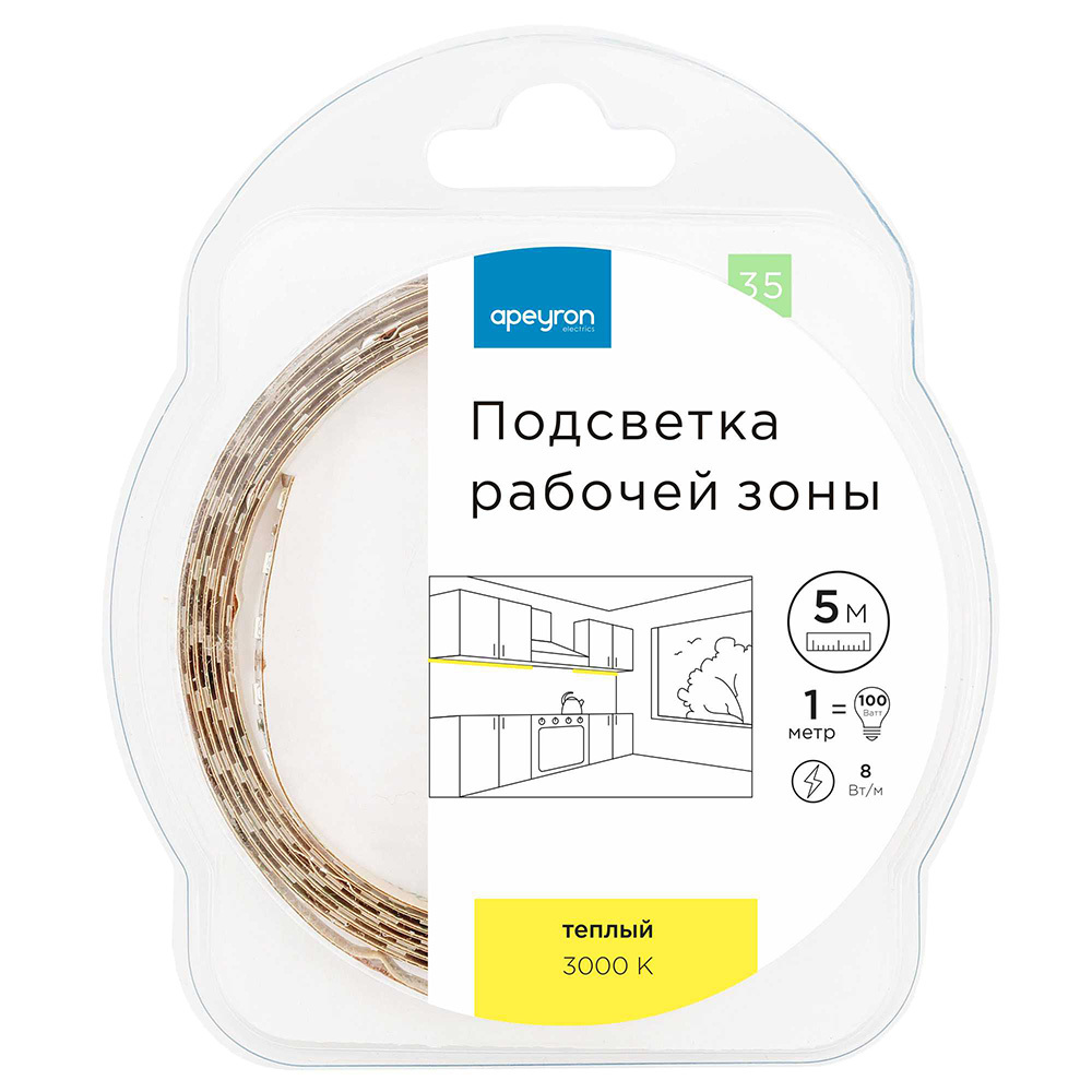 ������ ������ ����� ������������ SMD 2835 3000� 12 � 8 ��/� 5 � IP20 Apeyron (35���)   ����