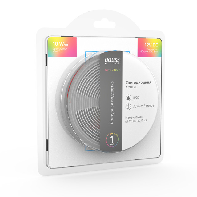 ������ ������ ����� GAUSS Basic LED 10��/� 700��/� RGB 10�� IP20 12� 3�   ����