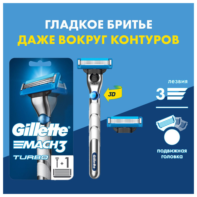 ������ ������ ������ ��� ������ GILLETTE Mach3 Turbo 3D + 1 ������� 3 ������   ����