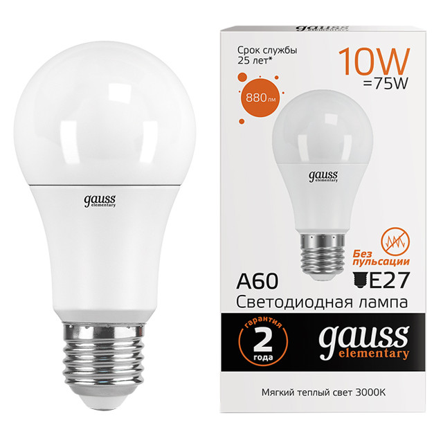 ������ ������ ����� GAUSS Elementary 10�� �27 LED 880�� 3000K A60 ���   ����