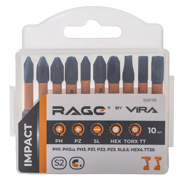 ������ ������ ����� ��� RAGE by VIRA TORX PH1 PH2 PH3 PZ1 PZ2 PZ3 SL5.5 HEX4 TT30 50�� 10��   ����