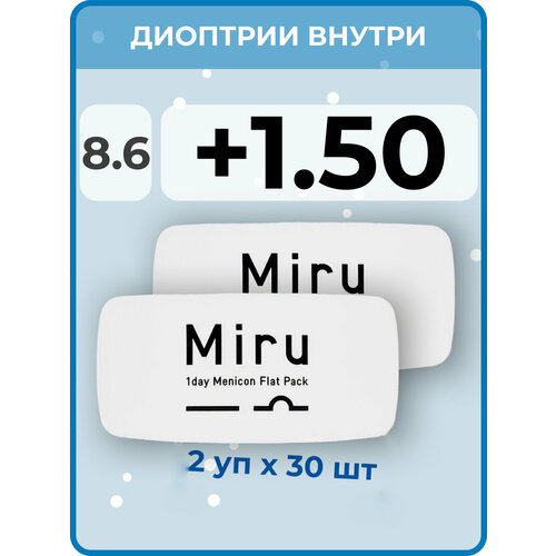 ������ ������ ����������� ���������� ����� Menicon Miru 1day Flat Pack, 60 ��., R 8,6, D +1,5, 2 ��. ����