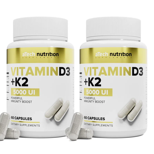 ������ ������ ����� 2 �������� ������� D3 5000 �� + �2 50 ���, aTech Nutrition, 60 + 60 ������ ����