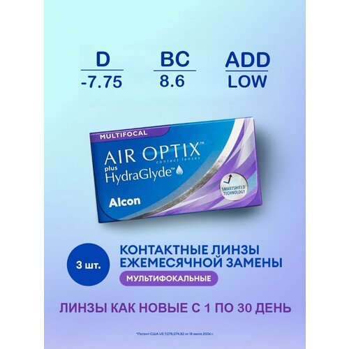 ������ ������ ���������� ����� �� ����� Alcon Air Optix Plus HydraGlyde Multifocal, 3 ��., R 8,6, D -7,75, ADD: ������, 1 ��. ����