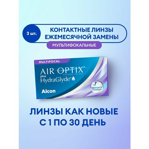 ������ ������ ���������� ����� �� ����� Alcon Air Optix Plus HydraGlyde Multifocal, 3 ��., R 8,6, D -9,75, ADD: �������, 1 ��. ����
