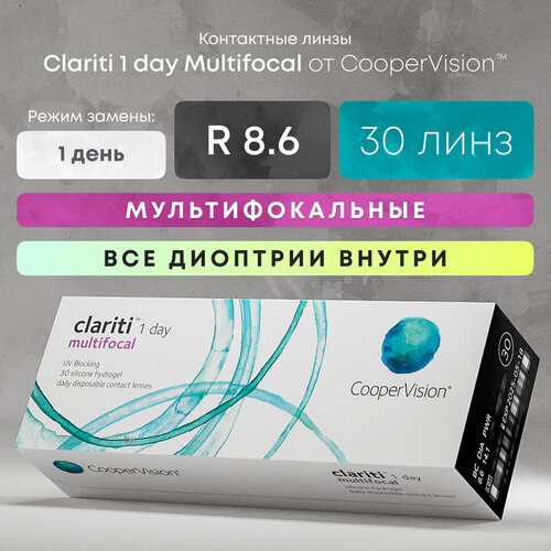 ������ ������ ���������� ����� CooperVision Clariti 1 day Multifocal, 30 ��., R 8,6, D -2,75, ADD: ������, ����������, 1 ��. ����