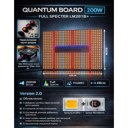 ������ ������ ������� ���������� ��� �������� 200 ���� Quantum board 200W Samsung LM281B+ ������� ���� 120 240 ��� ��������� ����
