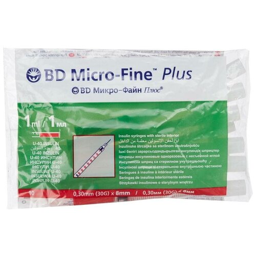 ������ ������ ����� ����������� BD Micro-fine plus U-40 ����������������, 8 �� x 0.3 ��, ������: 30G, 10 ��. ����