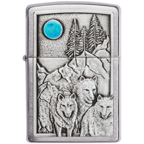     ZIPPO Classic 49295 Wolf Design   Brushed Chrome -       -     , -,   