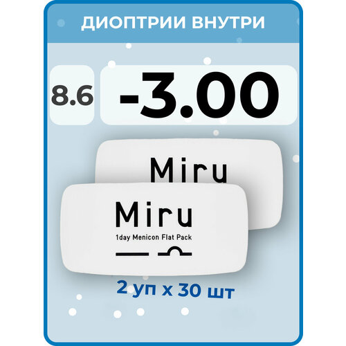 ������ ������ ����������� ���������� ����� Menicon Miru 1day Flat Pack, 60 ��., R 8,6, D -3, 2 ��. ����