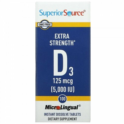  Superior Source, Extra Strength D3, 125 mcg (5,000 IU), 100 MicroLingual Instant Dissolve Tablets   -     , -,   