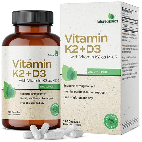  FutureBiotics, Vitamin K2 + D3 with Vitamin K2 as MK-7, 120 Capsules   -     , -,   